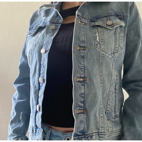 $99 Lucky Brand Women's Blue Denim Trucker Jean Jacket Coat Size XS NWT - Picture 1 of 4